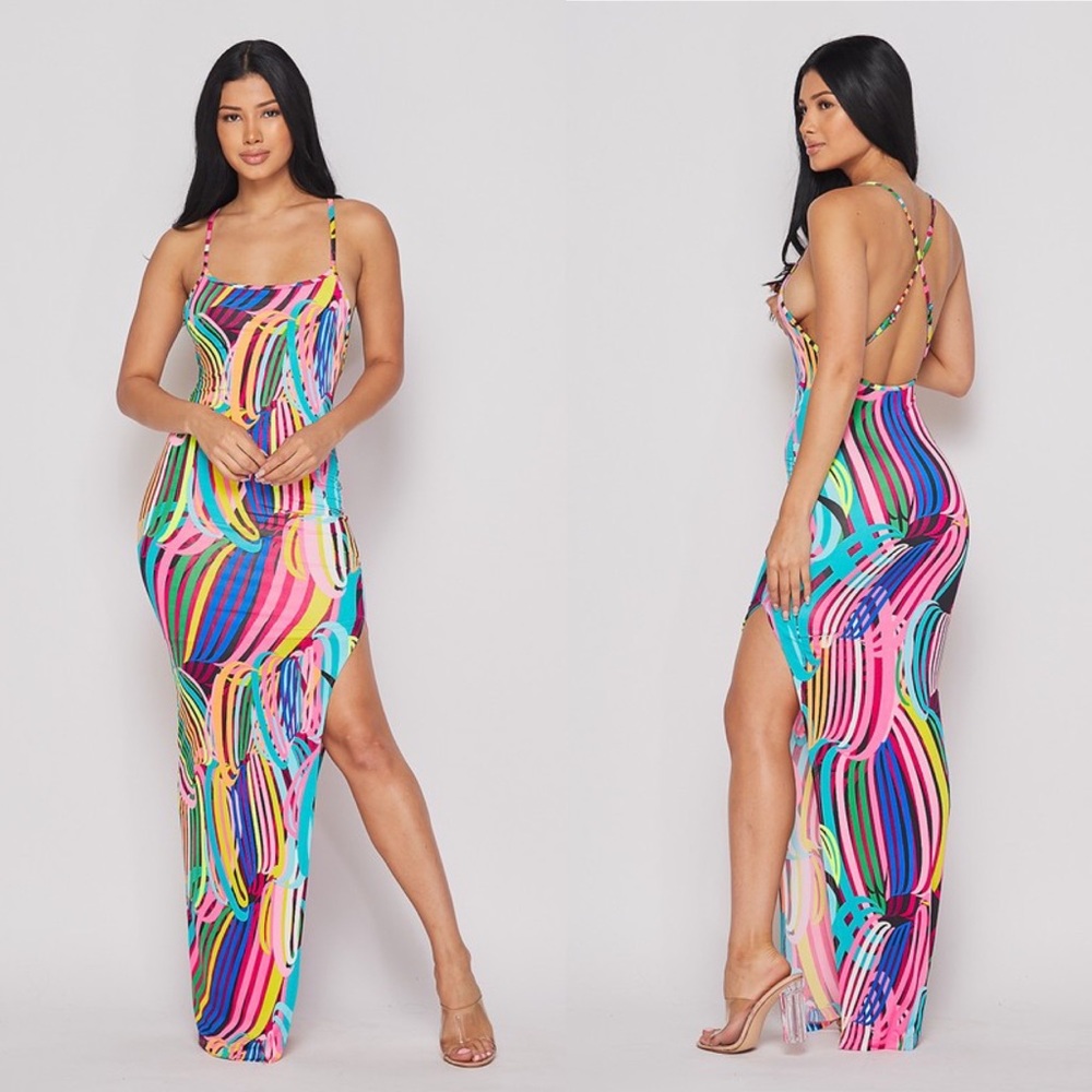 PRINTS SPLIT LONG DRESS
